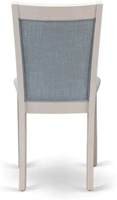 East West Furniture X077MZ015-6 6 Piece Dining Table Set Contains a Rectangle Kitchen Table with X-Legs and 4 Baby Blue Linen Fabric Upholstered Chairs with a Bench, 40x72 Inch, Multi-Color