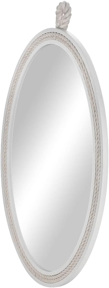 Farmhouse Wall Mirror Rope Mirror Decorative Mirror with Hanging Loop,Beach Nautical Mirror ,24 inches Lx16 inches W,Oval, White, Oval 24 inches Lx16 inches W