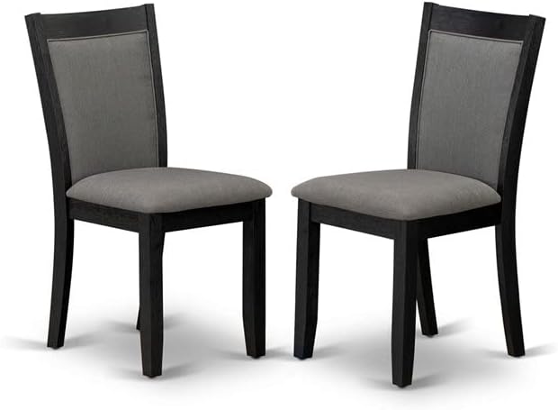 East West Furniture DLMZ5-AB6-50 5 Piece Dining Room Furniture Set Includes a Round Dining Table with Dropleaf and 4 Dark Gotham Grey Linen Fabric Parson Chairs, 42x42 Inch, Wirebrushed Black