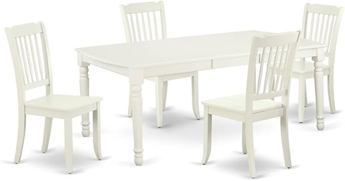 East West Furniture DODA5-LWH-W 5 Piece Dinette Set for 4 Includes a Rectangle Dining Table with Butterfly Leaf and 4 Dining Room Chairs, 42x78 Inch, Linen White