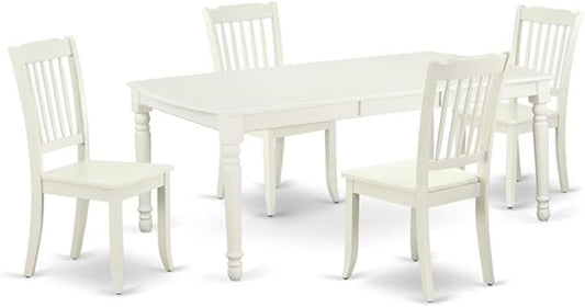 East West Furniture DODA5-LWH-W 5 Piece Dinette Set for 4 Includes a Rectangle Dining Table with Butterfly Leaf and 4 Dining Room Chairs, 42x78 Inch, Linen White