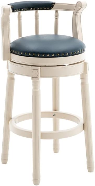 Cow top Leather Wooden Bar Stools, 360 Degree Swivel Bar Height Chair with Backs for Home Kitchen Counter, Morden Chair Barstools (Ivory Wood 1pc-Blue Seat, Counter Height-Seat Height 26”)