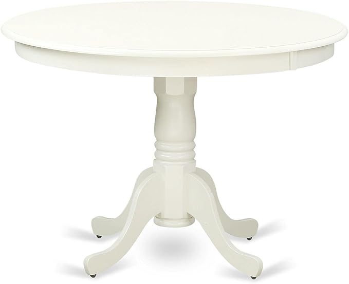 East West Furniture HLAV3-LWH-W 3 Piece Kitchen Table Set for Small Spaces Contains a Round Dining Room Table with Pedestal and 2 Dining Chairs, 42x42 Inch, Linen White