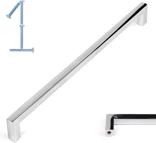 KOOFIZO Solid Square Bar Cabinet Handle - Chrome Furniture Pull, 7.6 Inch/192mm Screwhole Distance, 1-Piece for Kitchen Cupboard Door, Bedroom Dresser Drawer, Bathroom Wardrobe Hardware