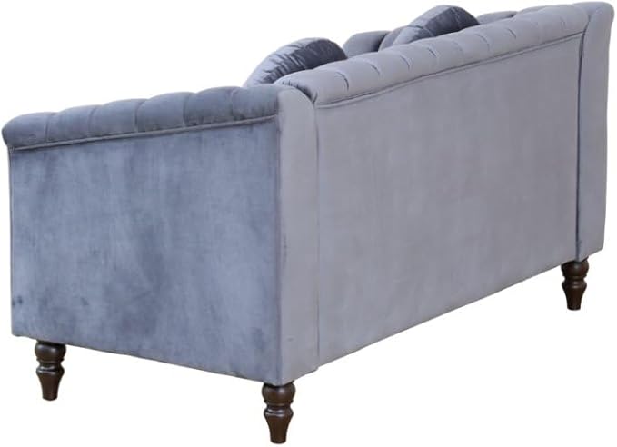 60" Loveseat Sofa, Microfiber Chesterfield Upholstered Sofas Love Seat, Couch Chair Sets with Style Button Tufted, Scroll Arms and Nailhead for Living Room, Office, Grey