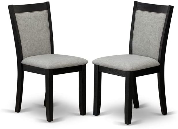 East West Furniture DLMZ3-AB6-06 3 Piece Modern Dining Table Set Contains a Round Wooden Table with Dropleaf and 2 Shitake Linen Fabric Parsons Dining Chairs, 42x42 Inch, Wirebrushed Black