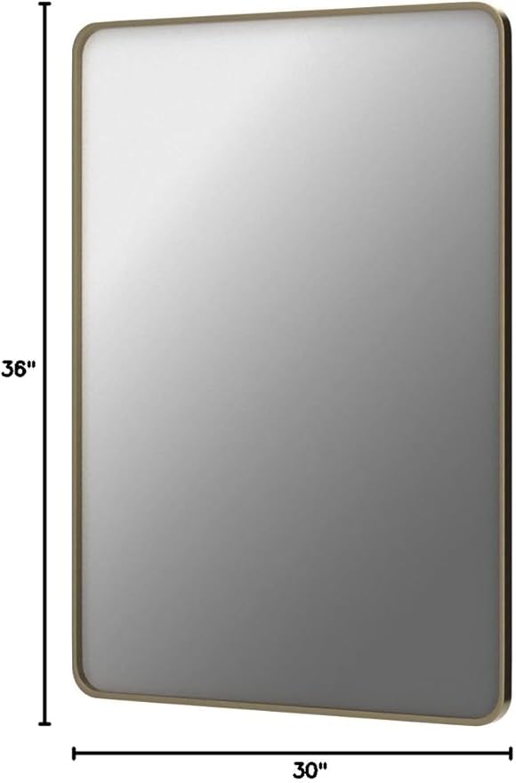 TokeShimi Gold Bathroom Mirror for Wall 30 x 36 Inch Metal Rounded Corner Rectangle Mirror Metal Frame Deep Set Design Hangs Horizontal Or Vertical