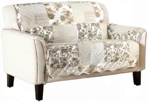 Great Bay Home Patchwork Scalloped Printed Furniture Protector Stain Resistant Loveseat Cover (Loveseat, Taupe)
