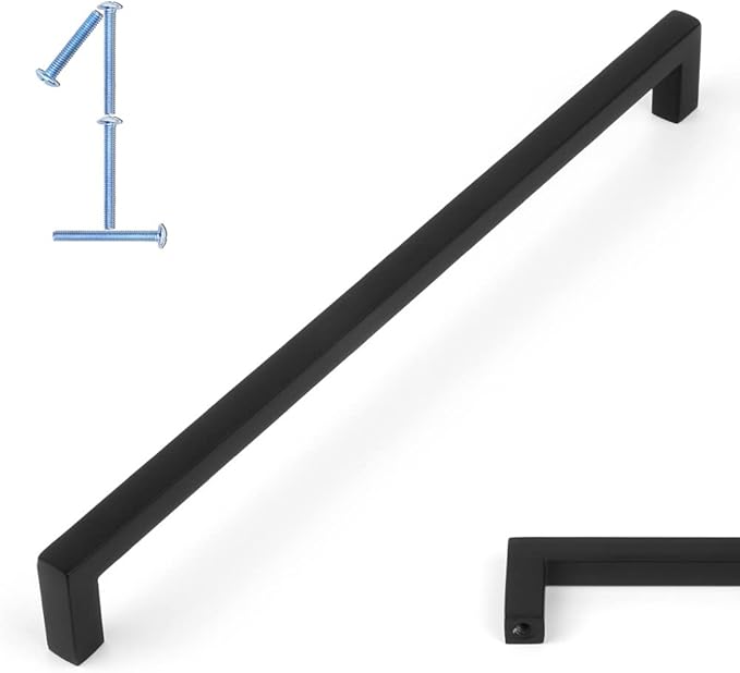 KOOFIZO Solid Square Bar Cabinet Handle - Black Furniture Pull, 7.6 Inch/192mm Screwhole Distance, 1-Piece for Kitchen Cupboard Door, Bedroom Dresser Drawer, Bathroom Wardrobe Hardware