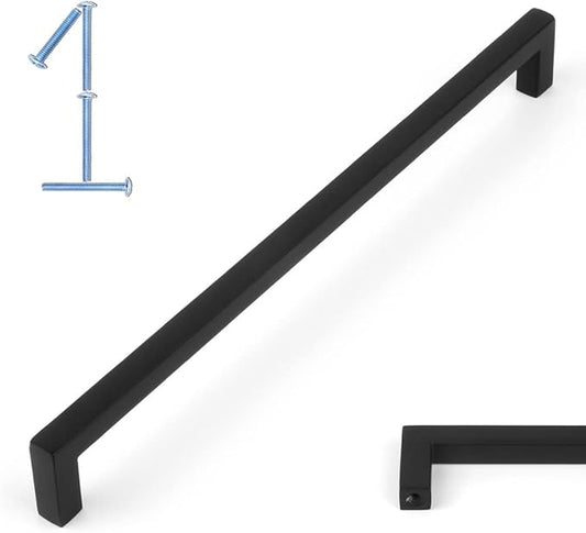 KOOFIZO Solid Square Bar Cabinet Handle - Black Furniture Pull, 7.6 Inch/192mm Screwhole Distance, 1-Piece for Kitchen Cupboard Door, Bedroom Dresser Drawer, Bathroom Wardrobe Hardware