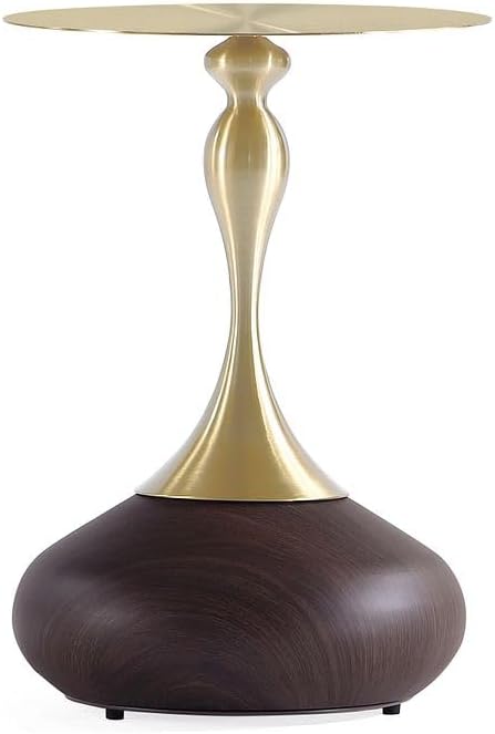 Manhattan Comfort Patchin Modern 15.75" Round End Table - Sleek Wood-Finished Steel Base with Gold Tabletop, Fully Assembled Accent Furniture, Set of 2, Brown/Gold