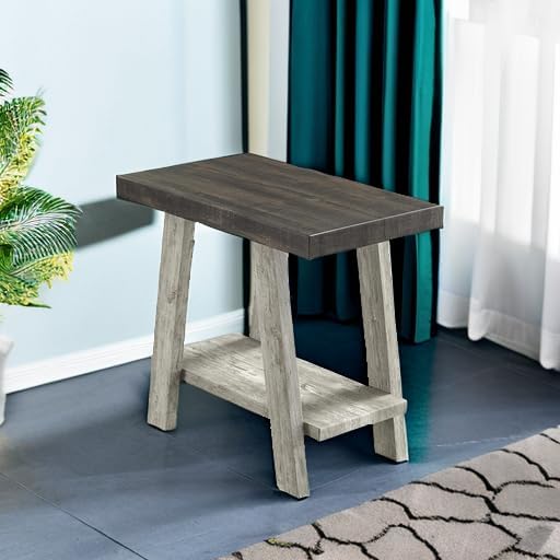 Roundhill Furniture Athens Contemporary Two-Tone Wood Shelf Side Table, Weathered Walnut and Gray