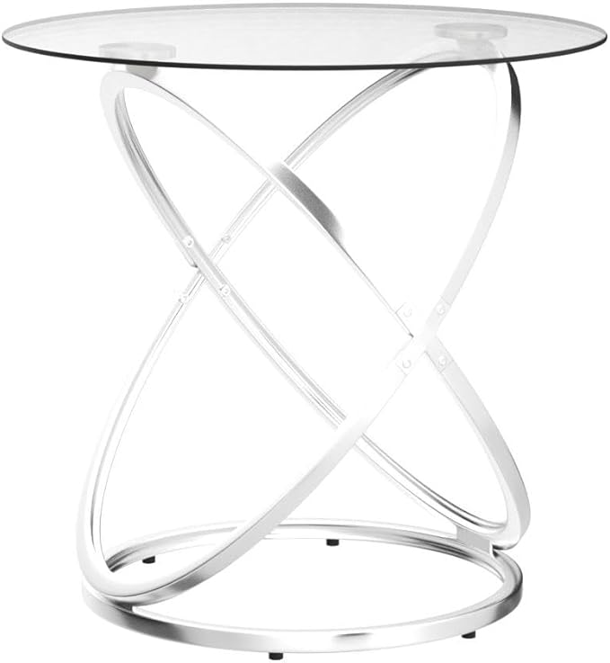 OIOG Glass Round End Table, Modern Contemporary Side Table for Small Space with Tempered Glass Tabletop for Living Room, Chrome Finish