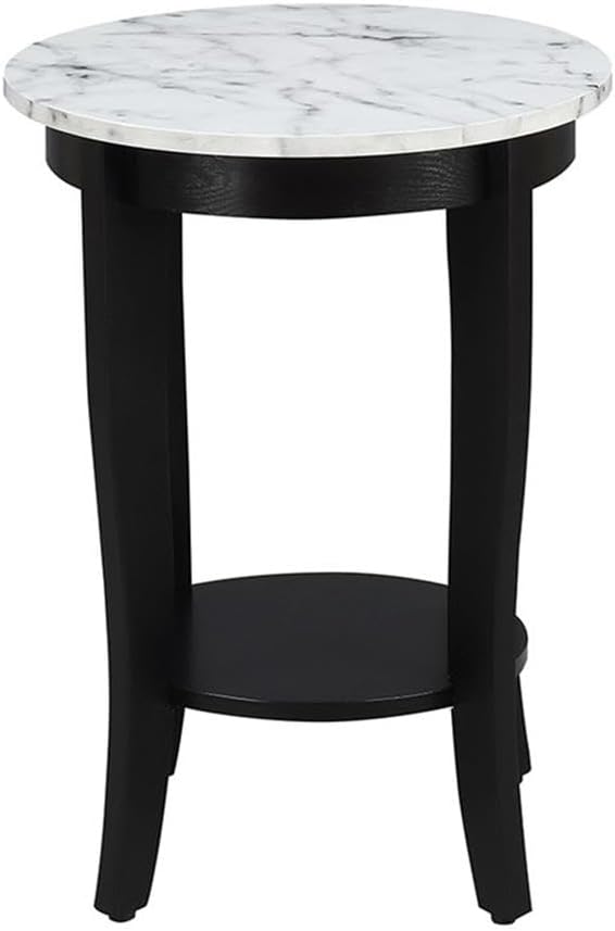 Convenience Concepts American Heritage Round End Table, White Faux Marble / Black
