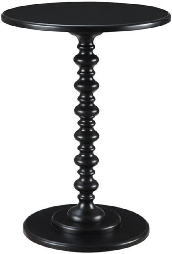 Convenience Concepts Palm Beach Spindle 17.75" Traditional Round End Living Room, Turned Solid Wood Side, Classic Display Pedestal Table, Black