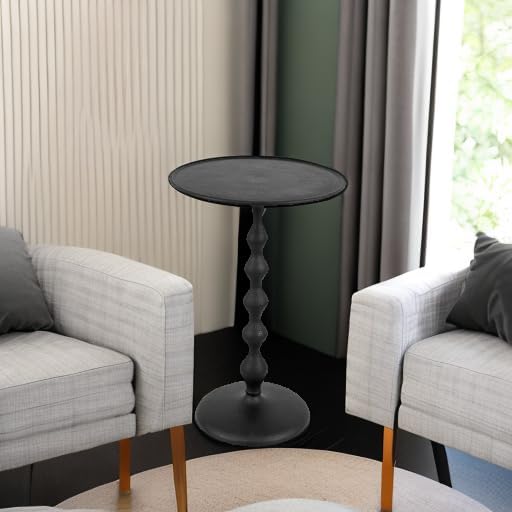 CLEENTABLE Pedestal Round Lightweight Metal Side Table - End Table for Living Room, Bedroom, Balcony - Hammered Top, Easy Assembly, Modern Minimalist Design 21" (Black)