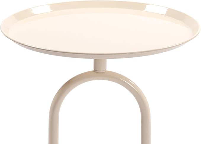 Lantern-Shaped Metal End Table, Small Round Side Accent Pedestal Modern Coffee Drink Cocktail Table for Living Room Corners Small Spaces(24'' Height,Cream White)