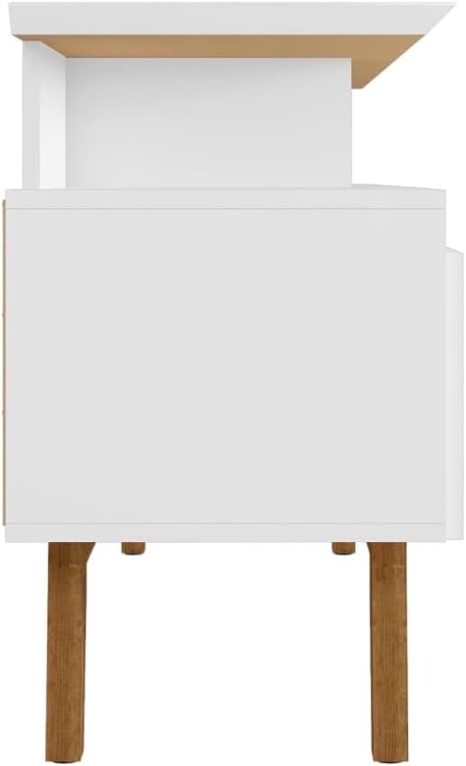 Manhattan Comfort Yonkers 63 Inch Mid Century Modern TV Stand with Storage, 3 Flip Down Door, Hole for Wire Management, Fits Up to 60" Television, Durable & Versatile Console Table, White