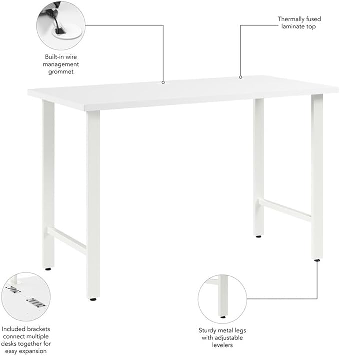 Bush Business Furniture Hustle 48W x 24D Computer Desk with Metal Legs in White, Modular Office Table for Home and Professional Workspace