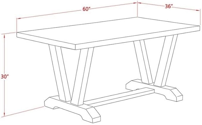 East West Furniture VT626 V-Style Kitchen Dining Table - a Rectangle Wooden Table Top with Stylish Legs, 36x60 Inch, Multi-Color