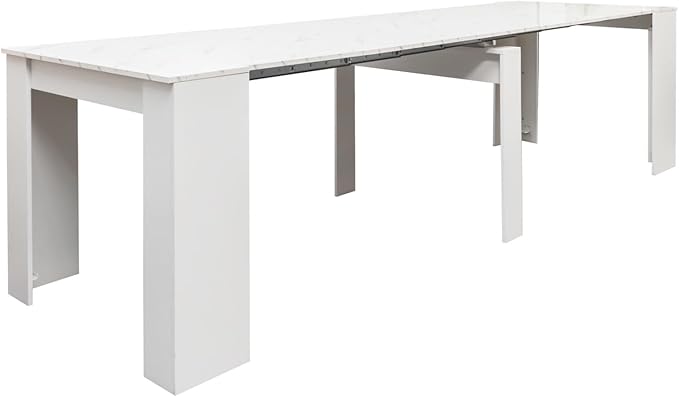 KEIKI 20-118.5"L Extendable Foldable Dining Room Table for 1-10 People, Wood Multifunctional Rectangle Expandable Console Kitchen Living Meeting Room Furniture, 6 Tabletop Length Options, Marble White
