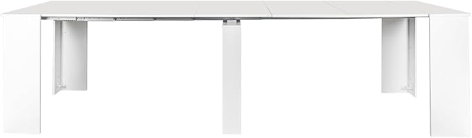 KEIKI 20"-118.5" L Extendable Foldable Dining Room Table for 1-10 People, Wood Multifunctional Rectangle Expandable Console Kitchen Living Meeting Room Furniture, 6 Tabletop Length Options, White