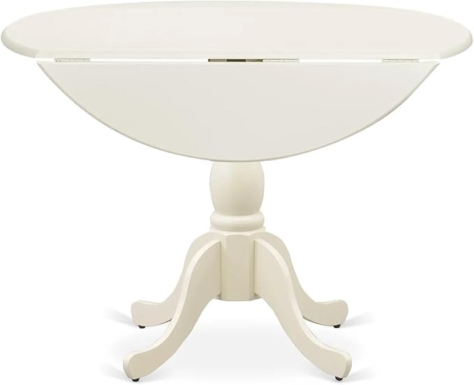 East West Furniture DMAD3-LWH-LC 3 Piece Dinette Set for Small Spaces Contains a Round Dining Table with Dropleaf and 2 Faux Leather Dining Room Chairs, 42x42 Inch, Linen White