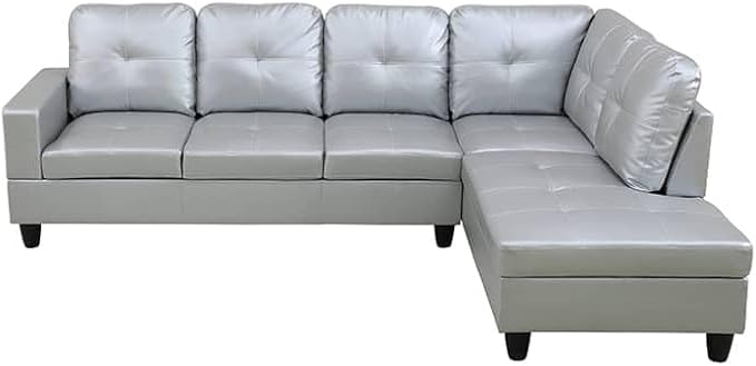 NicBex Sectional Couch 3 Pieces Sofa Set with Left Chaise Synthetic Leather L Shaped Cloud Couch for Living Room Furniture Sets with Storage Ottoman, Modular Sofa for Living Room & Apartment, Silver