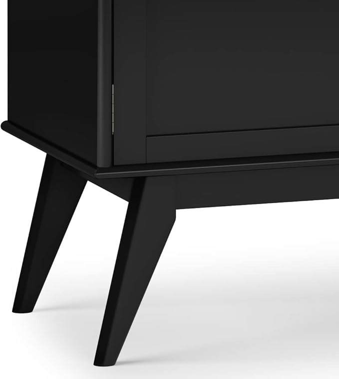 SIMPLIHOME Draper SOLID HARDWOOD 60 inch Wide Mid Century Modern TV Media Stand in Black For TVs up to 65 inches for the Living Room and Entertainment Center