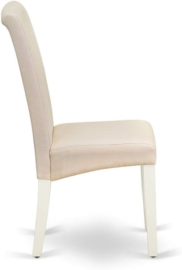 East West Furniture MZBA3-LWH-01 3 Piece Dining Room Table Set Contains a Rectangle Kitchen Table with Dropleaf and 2 Cream Linen Fabric Parson Dining Chairs, 36x54 Inch, Linen White