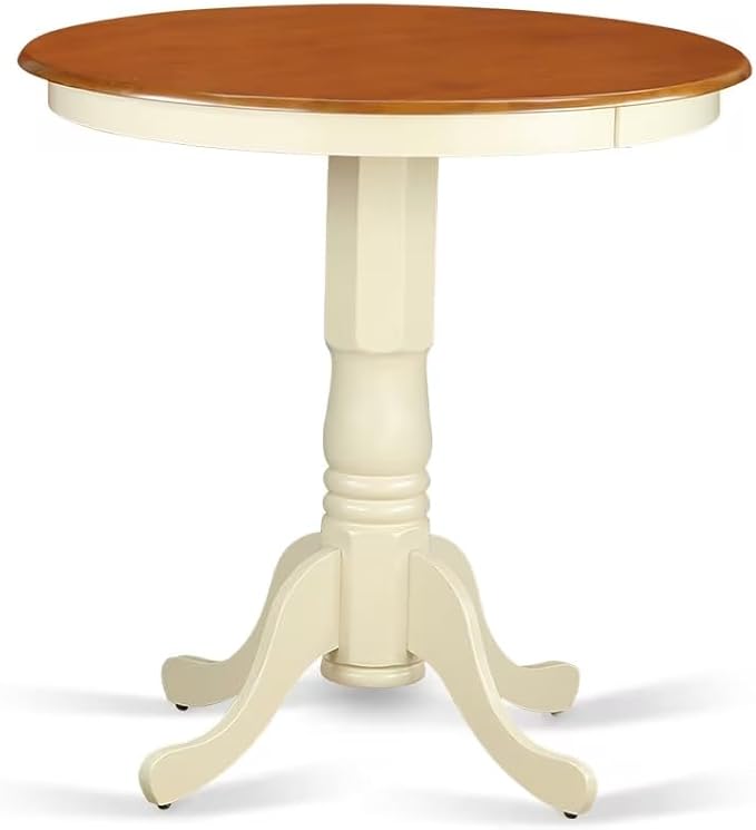 East West Furniture EDVN5-WHI-W 5 Piece Kitchen Counter Height Dining Table Set Includes a Round Wooden Table with Pedestal and 4 Dining Chairs, 30x30 Inch, Buttermilk & Cherry