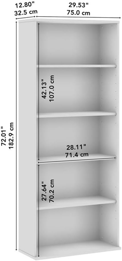 Bush Business Furniture Hustle Tall 5 Shelf Bookcase in Natural Elm, Large Freestanding Bookshelf for Home Office and Professional Workspace