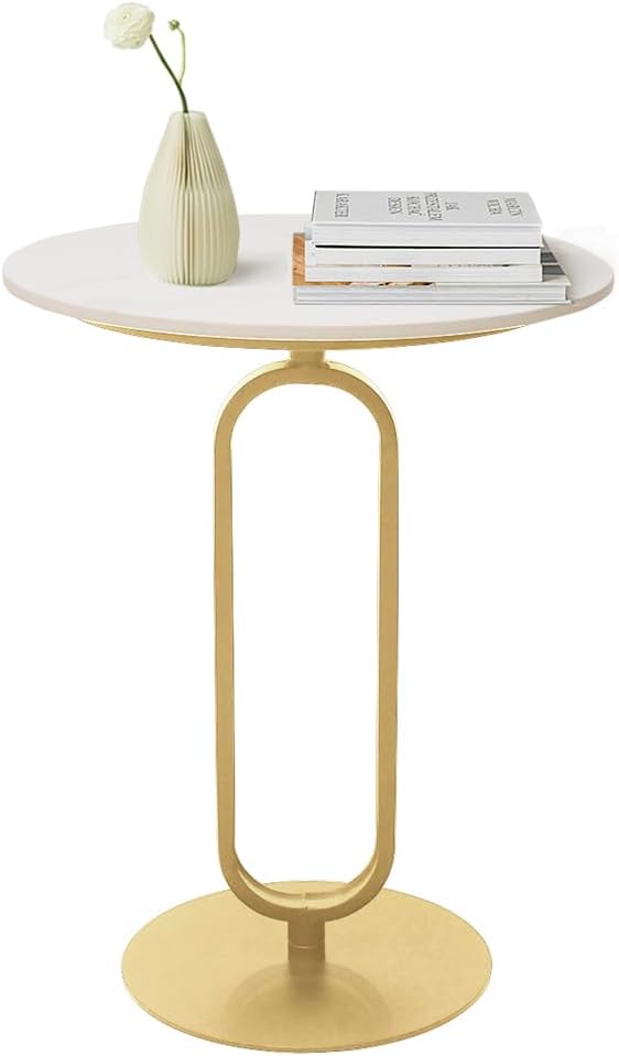 Side Table with Marble Top Metal Pub Bar Round Table Modern Sofa Side End Table Coffee Tray Side Desk for Couch Living Room Bedroom Gold