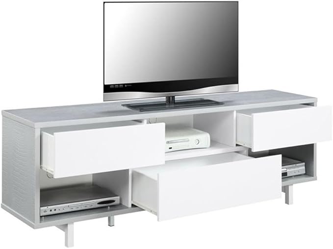 Convenience Concepts Newport Ventura 60" TV Stand, Gray Faux Croc / White