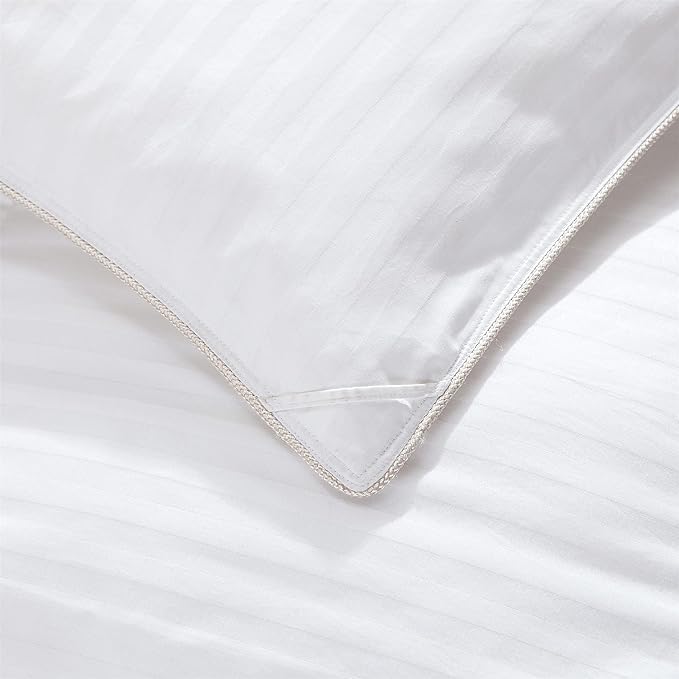 Luxurious All-Season Goose Down Feather Fiber Comforter Duvet Insert, Exquisite Palatial King White Stripe Design, 120" x 98 ", Premium Baffle Box, 100% Cotton Down Proof Fabric, 75 oz. Fill Weight