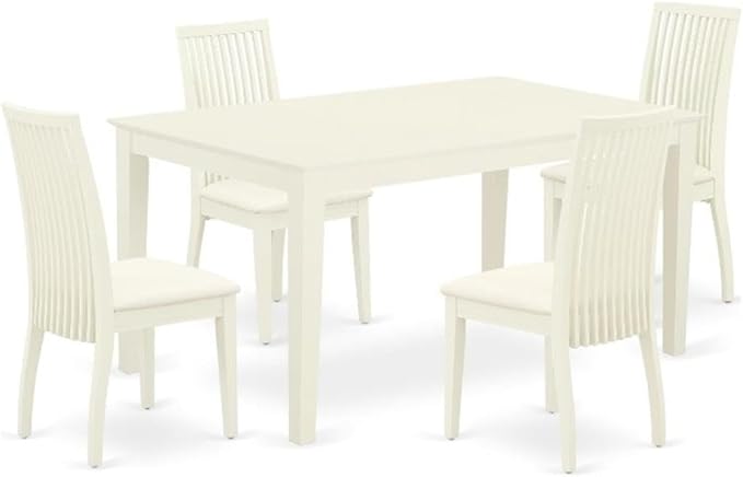 East West Furniture CAIP5-LWH-C 5 Piece Dinette Set for 4 Includes a Rectangle Dining Room Table and 4 Linen Fabric Kitchen Dining Chairs, 36x60 Inch, Linen White