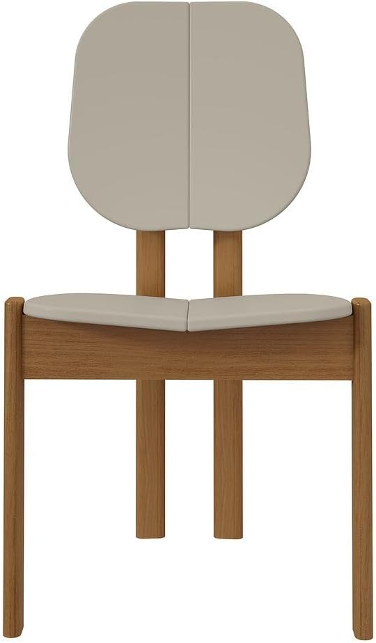 Manhattan Comfort Mid-Century Modern Gales Dining Chair with Solid Wood Legs in Greige - Set of 4