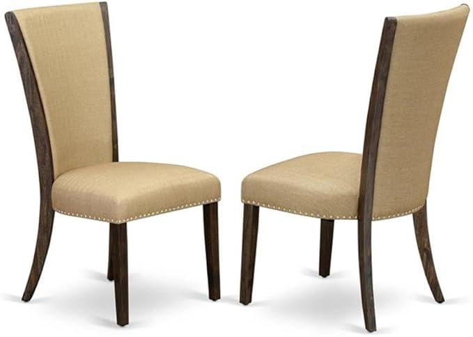 East West Furniture X777VE703-9 9 Piece Dining Room Furniture Set Includes a Rectangle Dining Table with X-Legs and 8 Brown Linen Fabric Upholstered Chairs, 40x72 Inch, Multi-Color