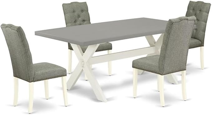 East West Furniture X097EL207-5 5 Piece Dinette Set for 4 Includes a Rectangle Dining Room Table with X-Legs and 4 Gray Linen Fabric Parsons Dining Chairs, 40x72 Inch, Multi-Color