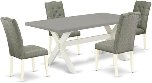 East West Furniture X097EL207-5 5 Piece Dinette Set for 4 Includes a Rectangle Dining Room Table with X-Legs and 4 Gray Linen Fabric Parsons Dining Chairs, 40x72 Inch, Multi-Color