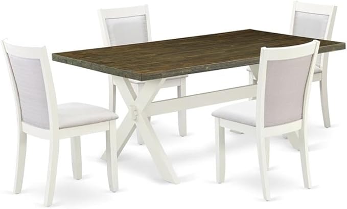 East West Furniture X077MZ001-5 5 Piece Dining Table Set Includes a Rectangle Dining Room Table with X-Legs and 4 Cream Linen Fabric Parsons Chairs, 40x72 Inch, Multi-Color