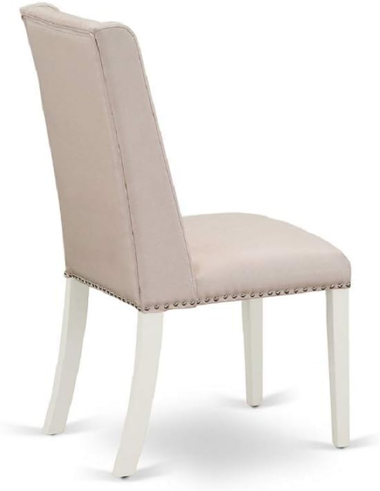 East West Furniture DLFL5-WHI-01 5 Piece Modern Dining Table Set Includes a Round Wooden Table with Dropleaf and 4 Cream Linen Fabric Parson Dining Room Chairs, 42x42 Inch, Linen White