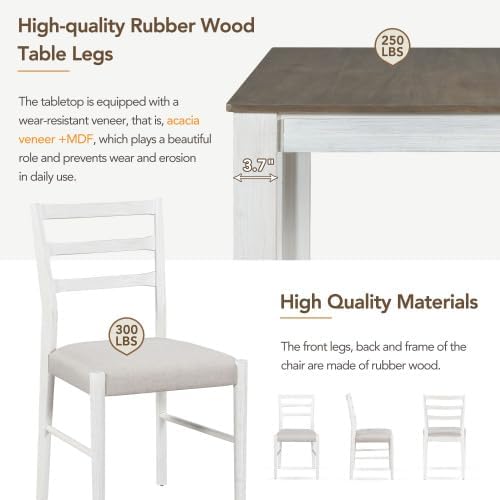 SogesHome 7-Piece Dining Table Set for 6-8 People, Extendable Solid Rubber Wood Kitchen Table with Leaf & 2 Storage Drawers, Chairs with Soft Cushion, Perfect for Kitchen, Dining Room (Brown + White)