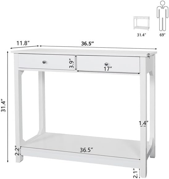 TaoHFE Console Table, 39.4"x11.8"x31.5"(LxWxH), White