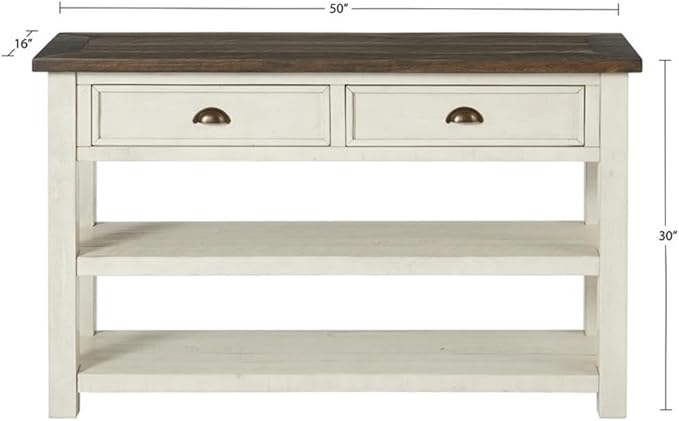 Martin Svensson Home Solid Wood Sofa Console Table, Cream White with Brown Top