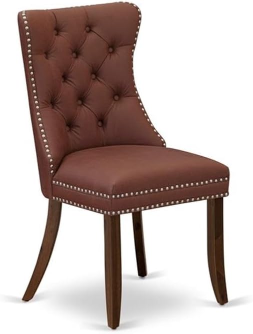 East West Furniture ANDA5-AWA-26 5 Piece Kitchen Table Set Includes a Round Dining Table with Pedestal and 4 Polyester Fabric Upholstered Parson Chairs, 36x36 Inch, Antique Walnut