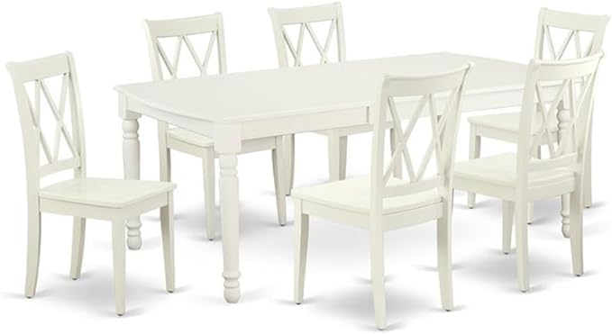 East West Furniture DOCL7-LWH-W 7 Piece Modern Dining Table Set Consist of a Rectangle Wooden Table with Butterfly Leaf and 6 Kitchen Dining Chairs, 42x78 Inch, Linen White