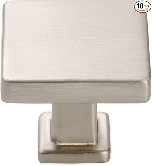 KOOFIZO 10 Pack Brushed Nickel Cabinet Knobs Satin Nickel Drawer Knobs K08 Square Single Hole Cabinet Pulls for Cabinets Drawer Dresser Cupboard Bedroom Closet Bathroom Vanity