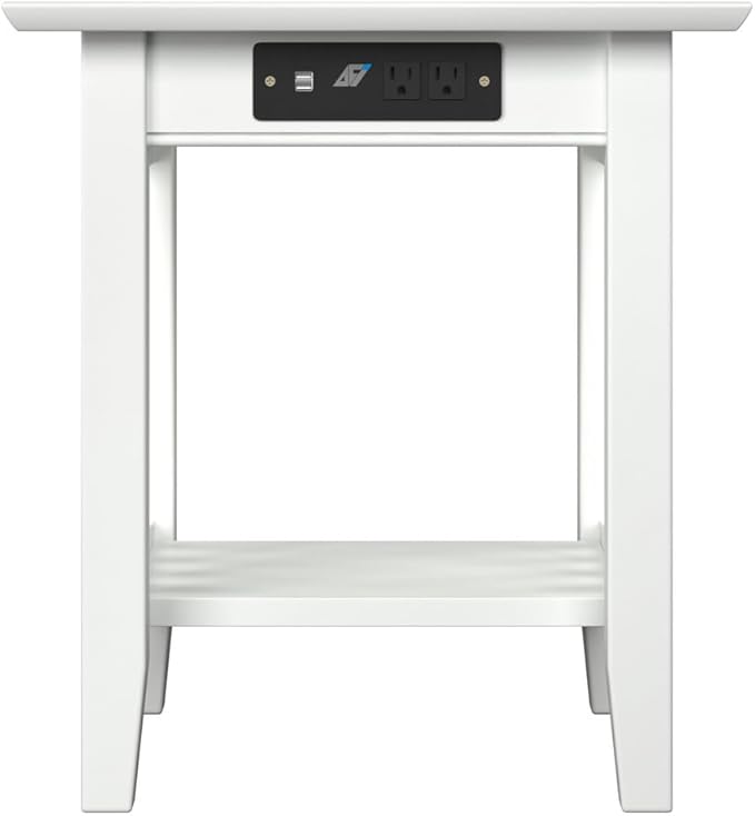 AFI, Mission End Table with Charging Station, White