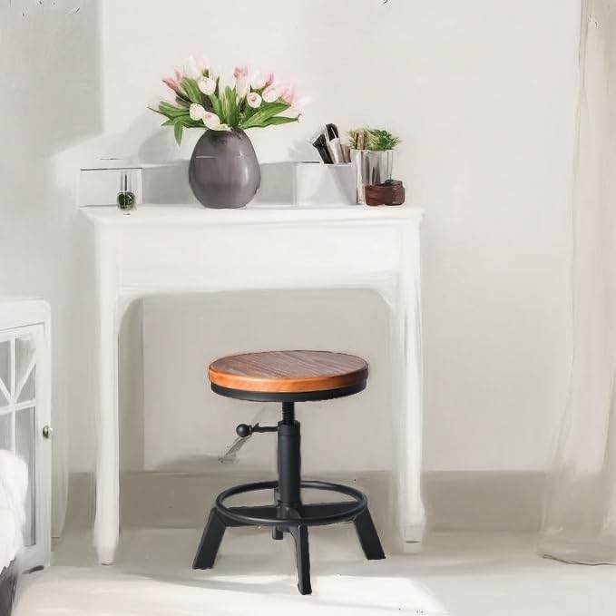 Set of 2 Industrial Bar Stools Short Stool Swivel Wooden Seat Kitchen Island Chairs Counter Height Adjustable 15.2-21inch